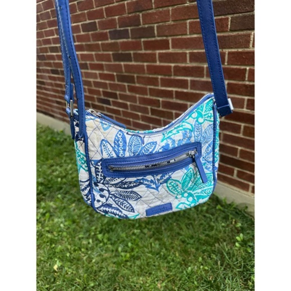 Vera Bradley Santiago Mini Vivian Quilted Crossbody Bag Blue Teal Leaf